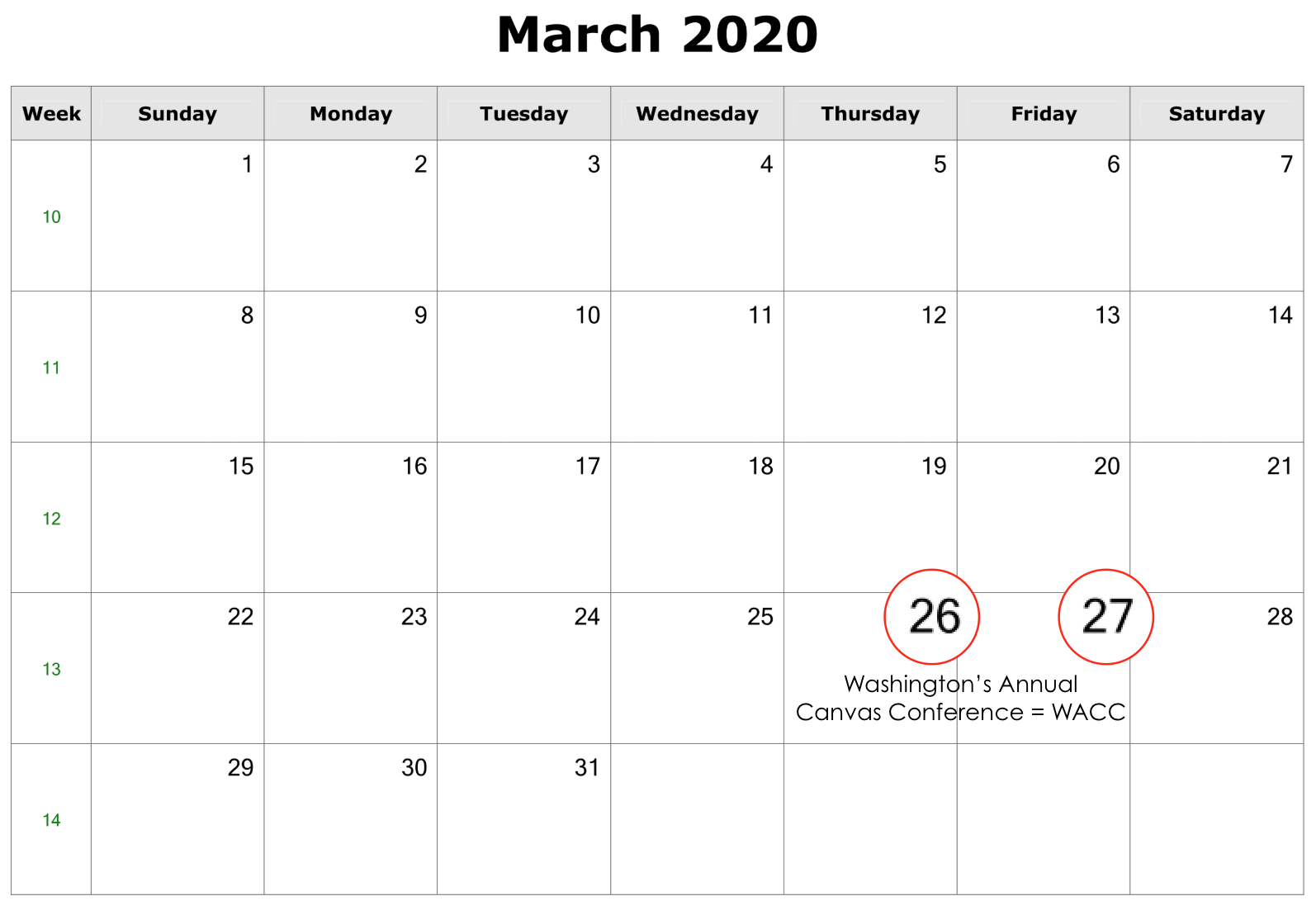 March 2020 Calendar