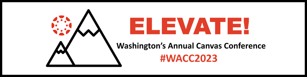 The 2023 WACC logo consists of an outline of two snow-capped mountains with the conference theme ELEVATE! and the Canvas logo as the sun. The conference hashtag, #WACC2023 is also included.